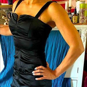 Bebe satin ruched cocktail dress